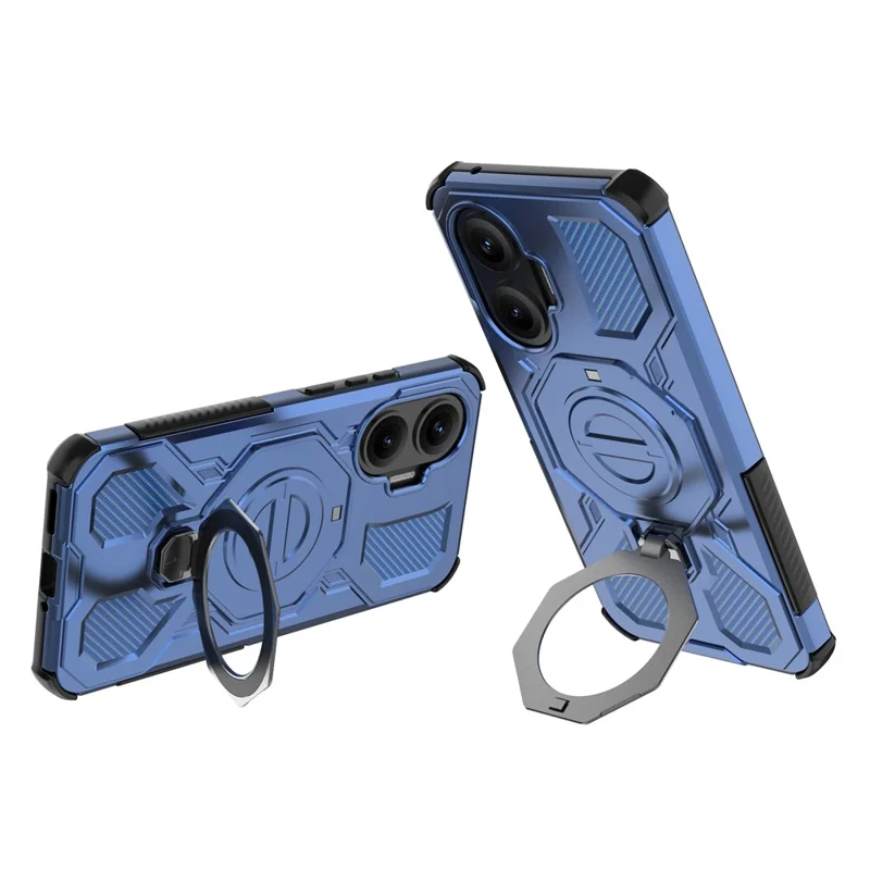 For Xiaomi Poco F7 5G / Redmi Turbo 4 Pro 5G Magnetic Case Rotating Metal Kickstand PC + TPU Phone Back Cover - Dark Blue