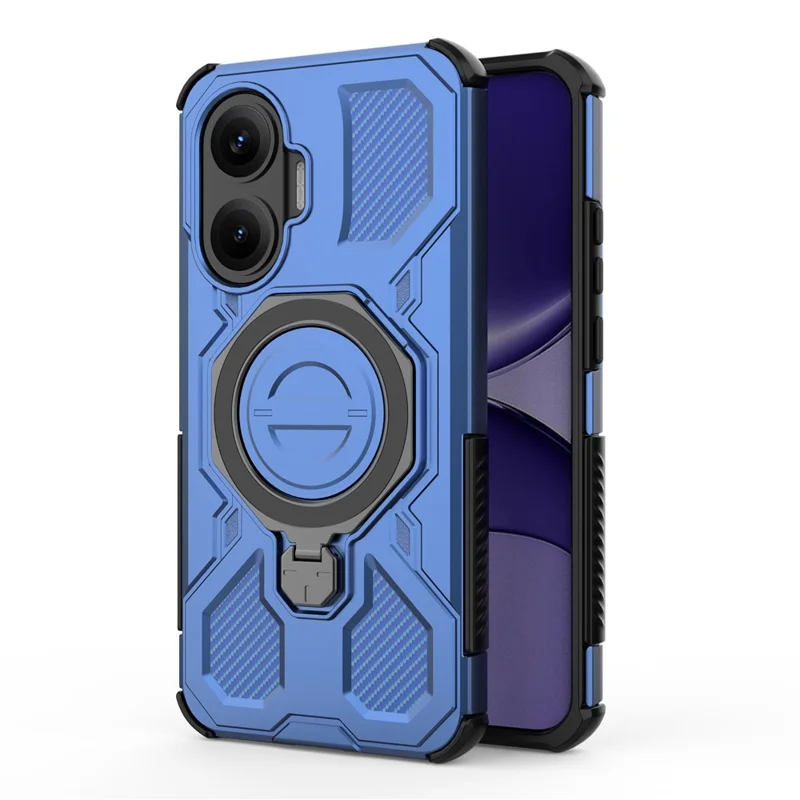 For Xiaomi Poco F7 5G / Redmi Turbo 4 Pro 5G Magnetic Case Rotating Metal Kickstand PC + TPU Phone Back Cover - Dark Blue