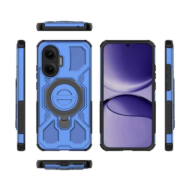 For Xiaomi Poco F7 5G / Redmi Turbo 4 Pro 5G Magnetic Case Rotating Metal Kickstand PC + TPU Phone Back Cover - Dark Blue