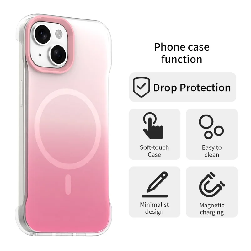 Capa para iPhone 14 Compatível com MagSafe Moldura de TPU PC Capa Traseira - Rosa