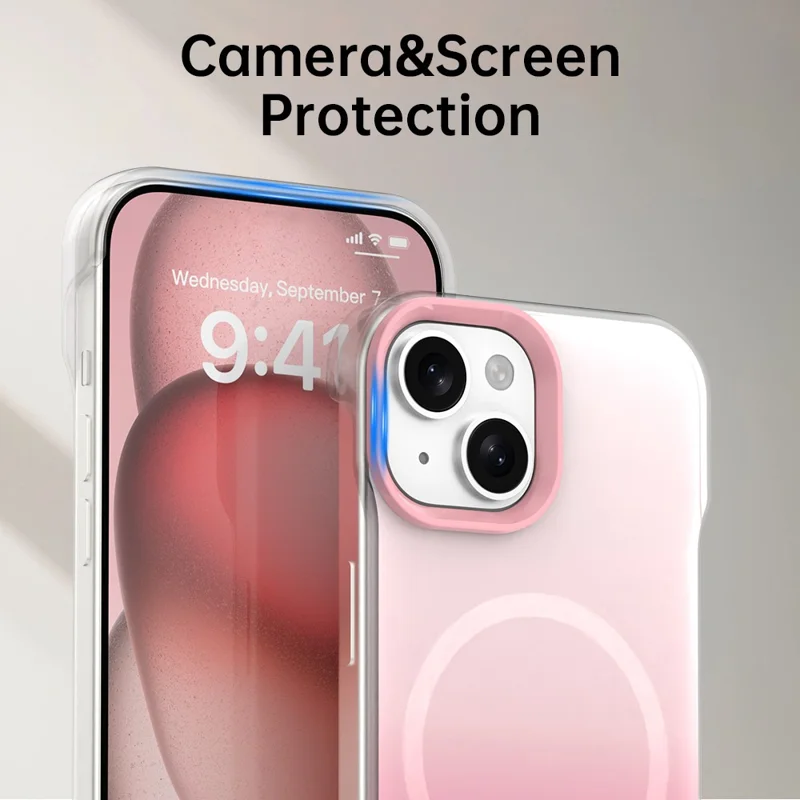 Capa para iPhone 14 Compatível com MagSafe Moldura de TPU PC Capa Traseira - Rosa
