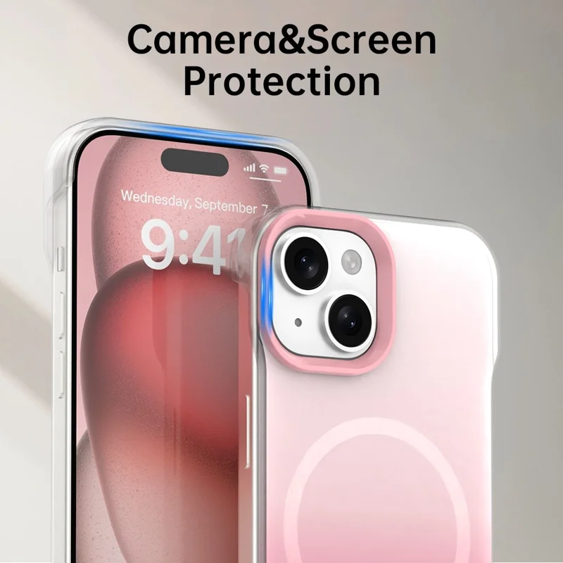 For iPhone 15 Case Compatible with MagSafe Frameless TPU PC Phone Back Cover - Pink