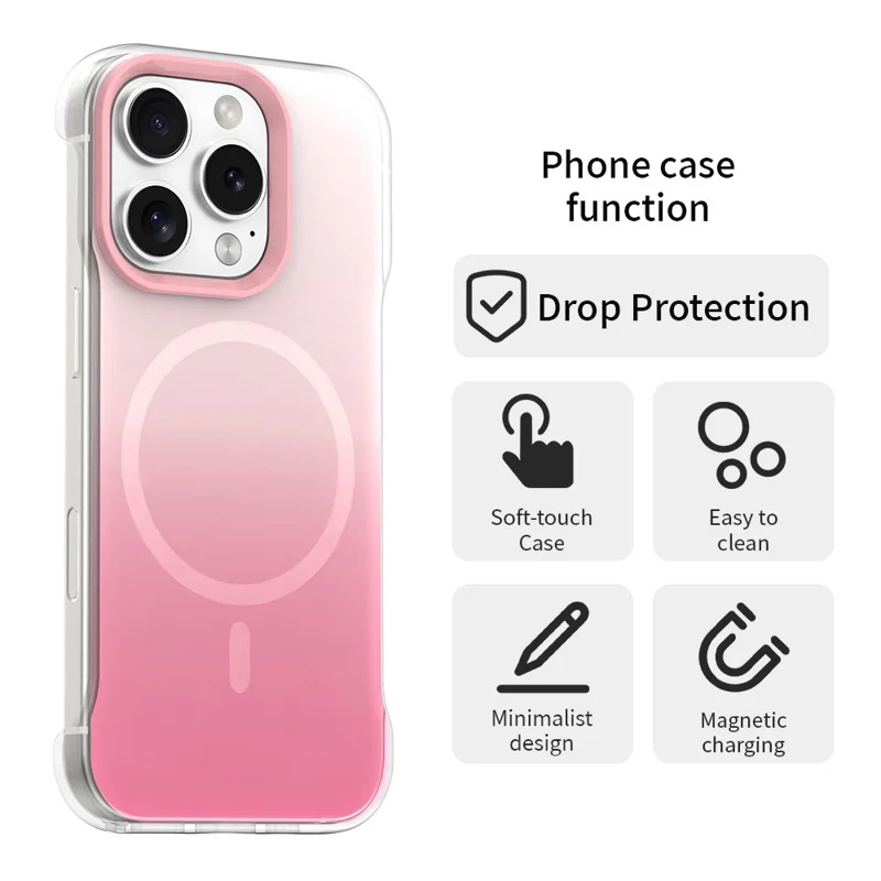 For iPhone 16 Pro Max Case Compatible with MagSafe Frameless TPU PC Phone Back Cover - Pink