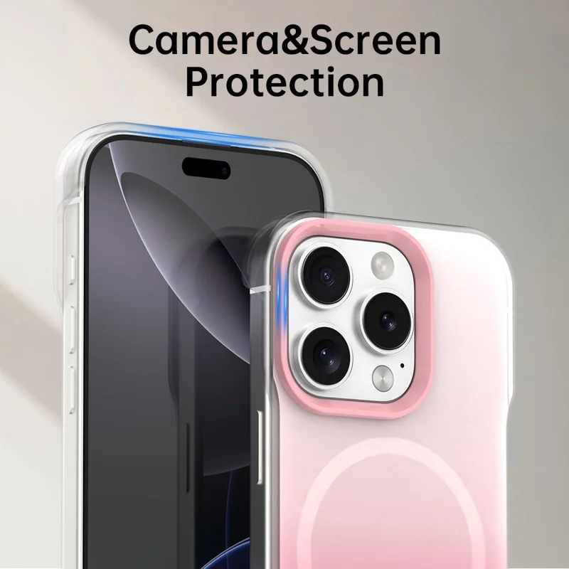 For iPhone 16 Pro Max Case Compatible with MagSafe Frameless TPU PC Phone Back Cover - Pink