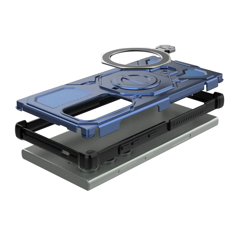 For Samsung Galaxy S24 Ultra Magnetic Case Rotating Metal Kickstand PC + TPU Phone Back Cover - Dark Blue