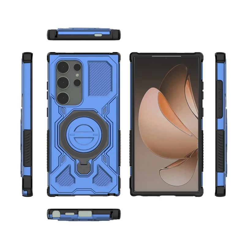 For Samsung Galaxy S24 Ultra Magnetic Case Rotating Metal Kickstand PC + TPU Phone Back Cover - Dark Blue