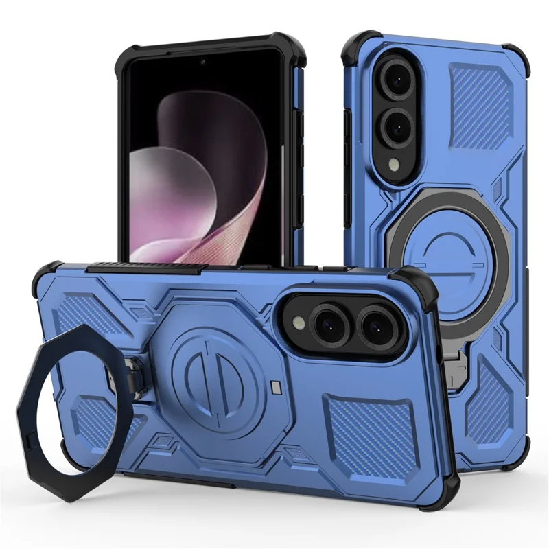 For Samsung Galaxy S25 Edge Magnetic Case Rotating Metal Kickstand PC + TPU Phone Back Cover - Dark Blue