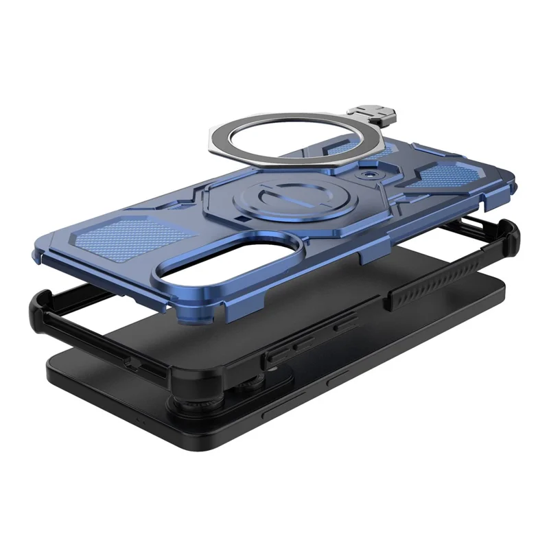 For Samsung Galaxy S25 Edge Magnetic Case Rotating Metal Kickstand PC + TPU Phone Back Cover - Dark Blue