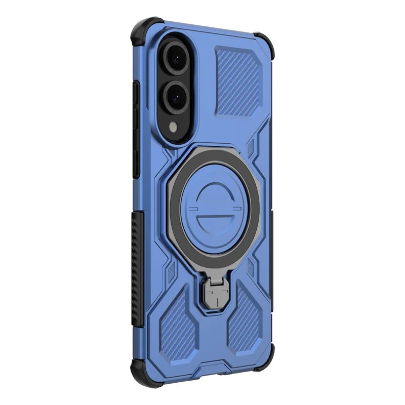 For Samsung Galaxy S25 Edge Magnetic Case Rotating Metal Kickstand PC + TPU Phone Back Cover - Dark Blue