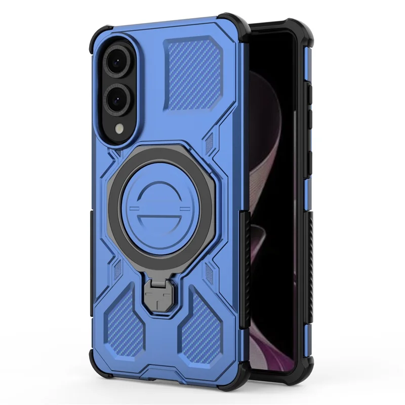For Samsung Galaxy S25 Edge Magnetic Case Rotating Metal Kickstand PC + TPU Phone Back Cover - Dark Blue