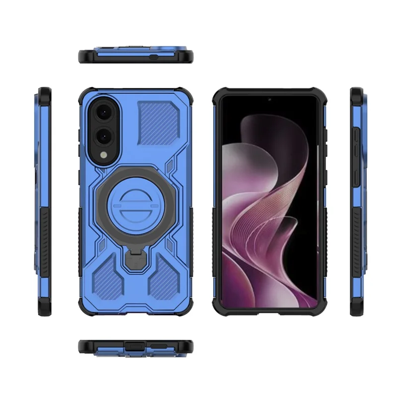 For Samsung Galaxy S25 Edge Magnetic Case Rotating Metal Kickstand PC + TPU Phone Back Cover - Dark Blue