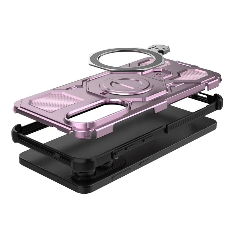 For Samsung Galaxy S25 Edge Magnetic Case Rotating Metal Kickstand PC + TPU Phone Back Cover - Pink