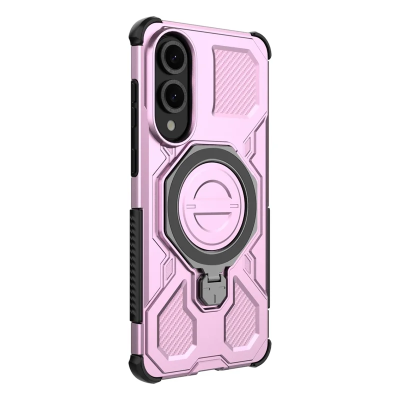 For Samsung Galaxy S25 Edge Magnetic Case Rotating Metal Kickstand PC + TPU Phone Back Cover - Pink