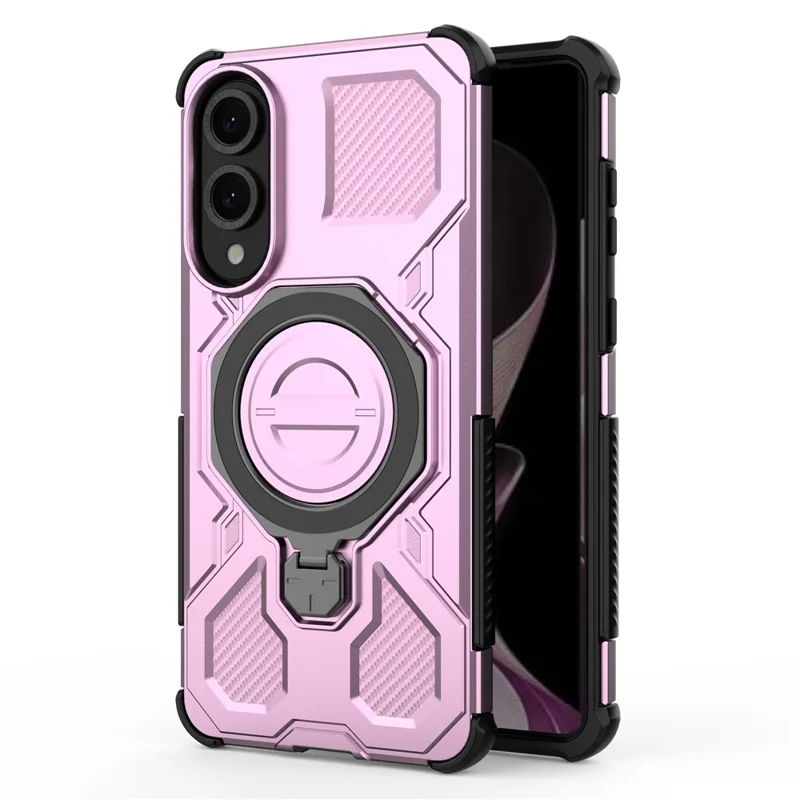For Samsung Galaxy S25 Edge Magnetic Case Rotating Metal Kickstand PC + TPU Phone Back Cover - Pink