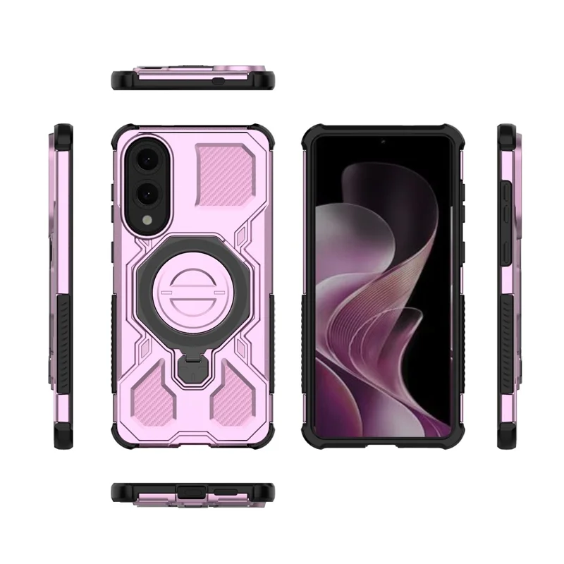 For Samsung Galaxy S25 Edge Magnetic Case Rotating Metal Kickstand PC + TPU Phone Back Cover - Pink