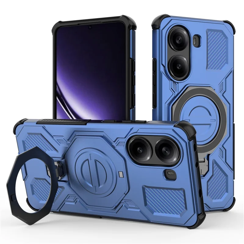 Capa para Xiaomi Redmi Turbo 4 5G com Estojo Magnético, Suporte Giratório em Metal, Capa Traseira de PC + TPU - Azul Escuro