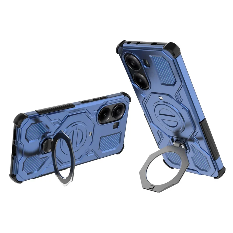 Capa para Xiaomi Redmi Turbo 4 5G com Estojo Magnético, Suporte Giratório em Metal, Capa Traseira de PC + TPU - Azul Escuro