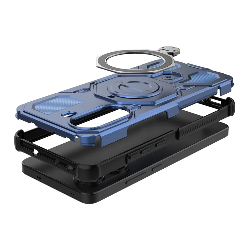 Capa para Xiaomi Redmi Turbo 4 5G com Estojo Magnético, Suporte Giratório em Metal, Capa Traseira de PC + TPU - Azul Escuro