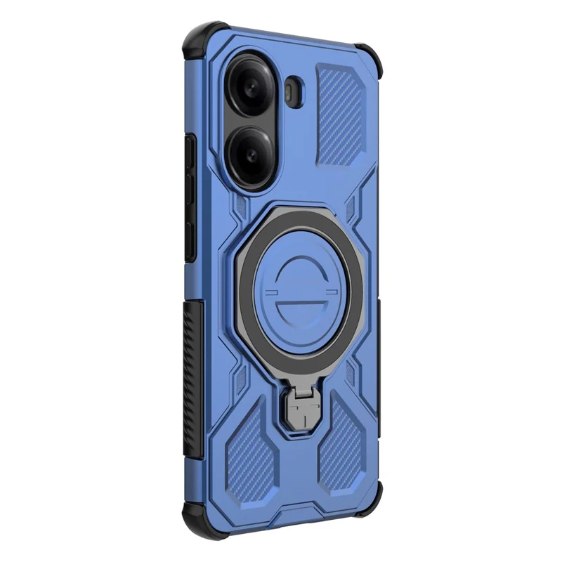 Capa para Xiaomi Redmi Turbo 4 5G com Estojo Magnético, Suporte Giratório em Metal, Capa Traseira de PC + TPU - Azul Escuro