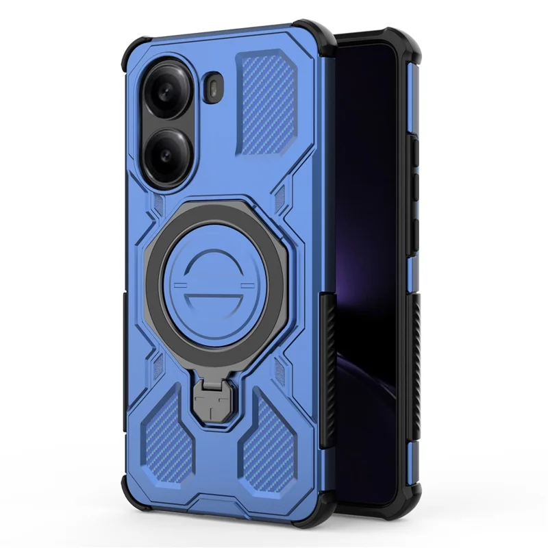 Capa para Xiaomi Redmi Turbo 4 5G com Estojo Magnético, Suporte Giratório em Metal, Capa Traseira de PC + TPU - Azul Escuro