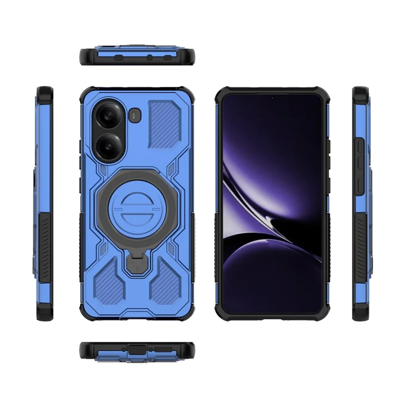 Capa para Xiaomi Redmi Turbo 4 5G com Estojo Magnético, Suporte Giratório em Metal, Capa Traseira de PC + TPU - Azul Escuro