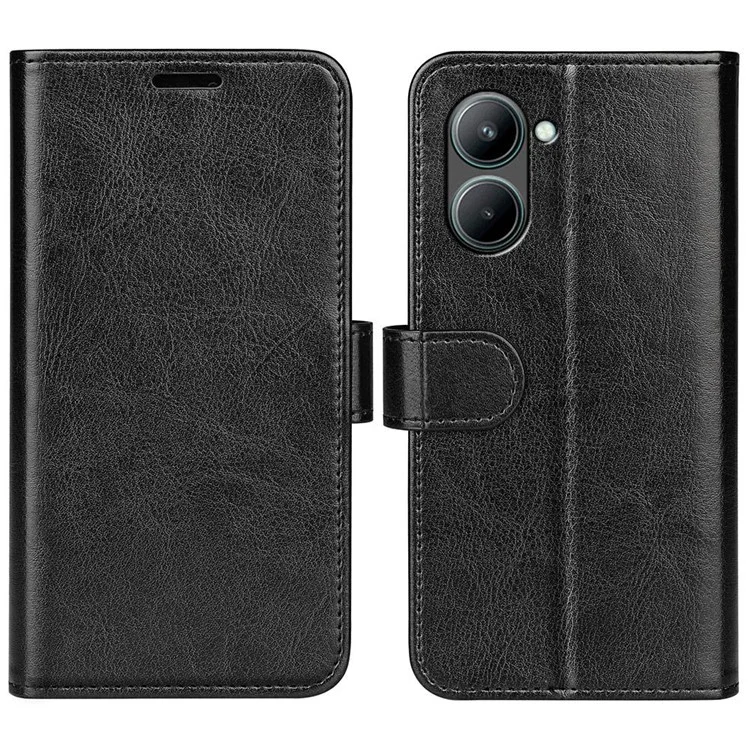 Für Realme C33 4G PU Leder Phone Hülle Crazy Horse Textur Cover TPU Innere Schalenständer Brieftasche Magnetische Schütze Flip Cover - Schwarz