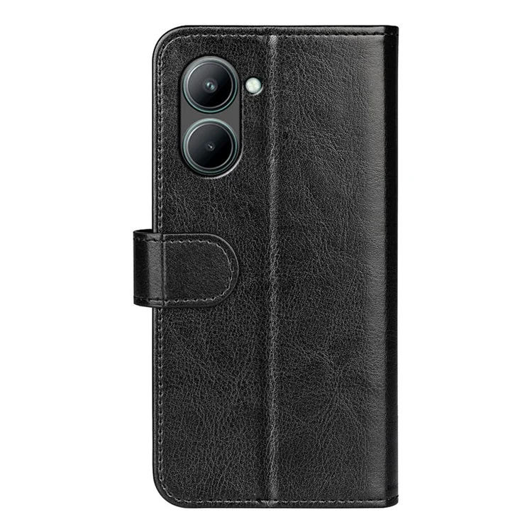 Für Realme C33 4G PU Leder Phone Hülle Crazy Horse Textur Cover TPU Innere Schalenständer Brieftasche Magnetische Schütze Flip Cover - Schwarz