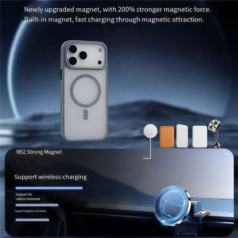 For iPhone 17 Pro Max Magnetic Case Skin Touch TPU Acrylic Phone Back Cover - Grey