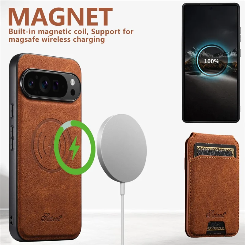 Capa SUTENI H16 para Google Pixel 10 / 10 Pro Compatível com MagSafe com Suporte e Porta-cartões Removível - Khaki