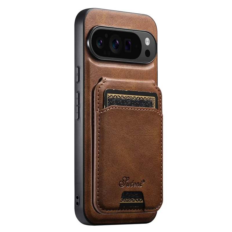 SUTENI H15 For Google Pixel 9 Pro XL Case Compatible with MagSafe Detachable Card Holder Phone Cover - Brown