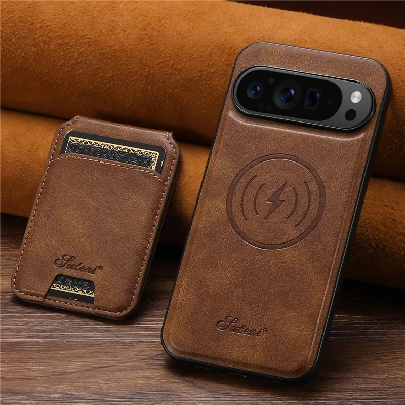SUTENI H15 For Google Pixel 9 Pro XL Case Compatible with MagSafe Detachable Card Holder Phone Cover - Brown