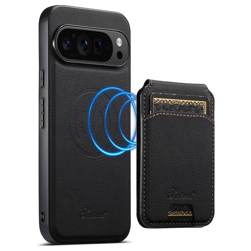 SUTENI H16 For Google Pixel 9 / 9 Pro Case Compatible with MagSafe Kickstand Phone Cover Detachable Card Holder - Black