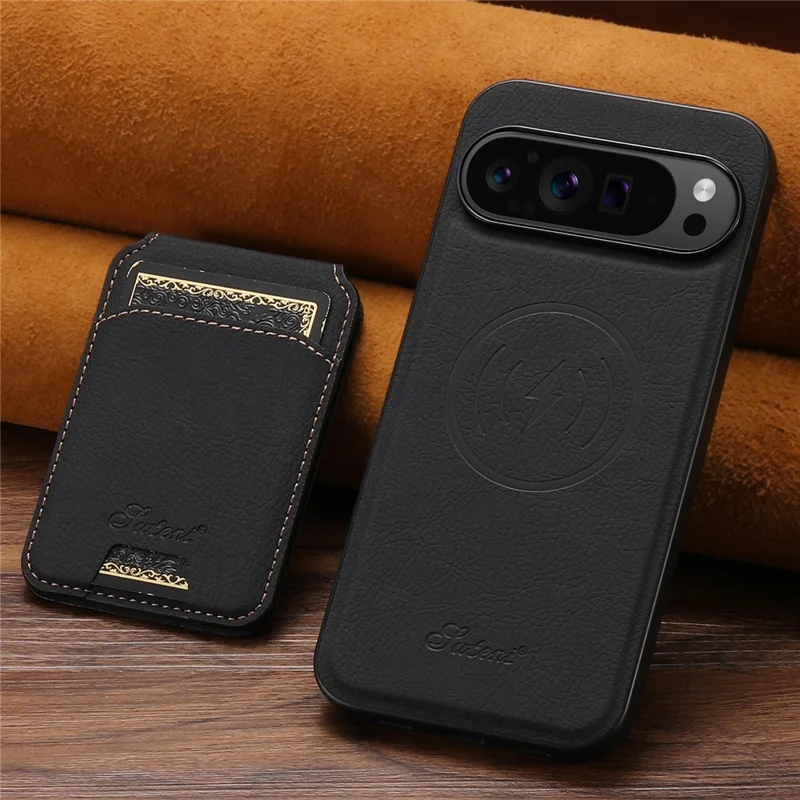 SUTENI H16 For Google Pixel 9 / 9 Pro Case Compatible with MagSafe Kickstand Phone Cover Detachable Card Holder - Black