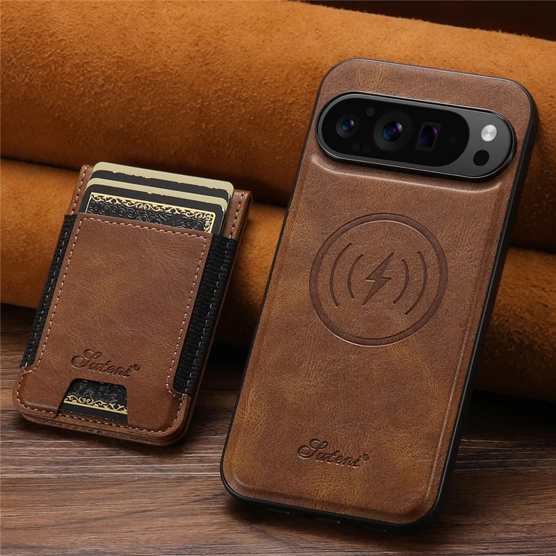 SUTENI Para Google Pixel 10 / 10 Pro Capa Compatível com Suporte para Cartão MagSafe com Apoio de Mão e Capa para Celular - Marrom