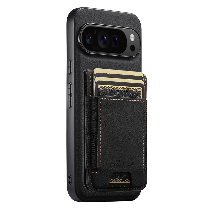 SUTENI H17 Para Google Pixel 10 / 10 Pro Capa Magnética Slots de Cartão Couro + TPU Suporte para Telefone - Preto