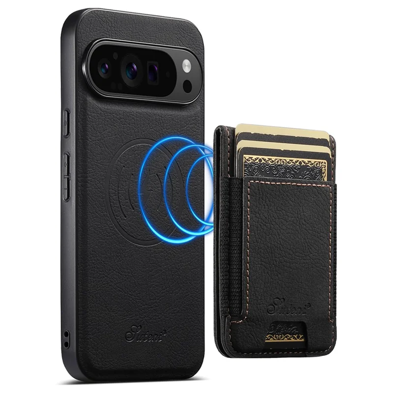 SUTENI H17 para Google Pixel 10 Pro XL Capa Magnética com Compartimentos para Cartões, Couro + TPU com Suporte - Preto