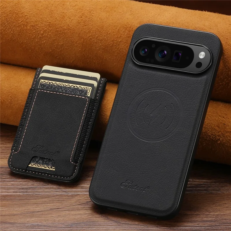 SUTENI H17 para Google Pixel 10 Pro XL Capa Magnética com Compartimentos para Cartões, Couro + TPU com Suporte - Preto