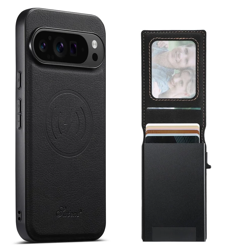 SUTENI H19 Pour Google Pixel 9 / 9 Pro Étui Magnétique Porte-Carte avec Support et Texture de Cuir Grainé - Noir