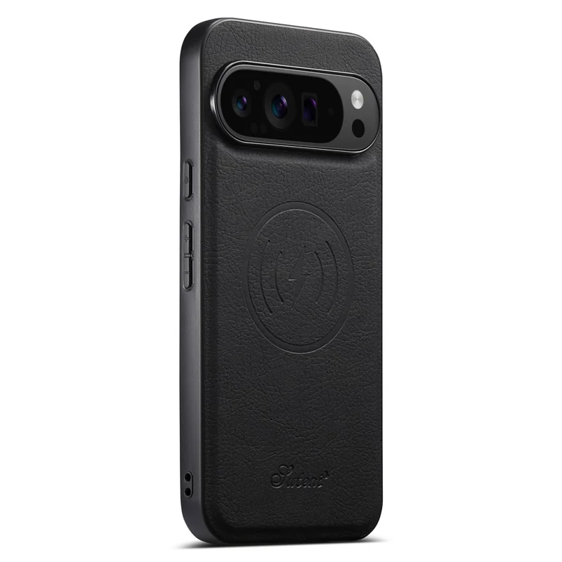 SUTENI H19 Para Google Pixel 9 Pro XL Capa Magnética com Porta-cartões e Suporte, Textura de Couro Estilo Lichia - Preto