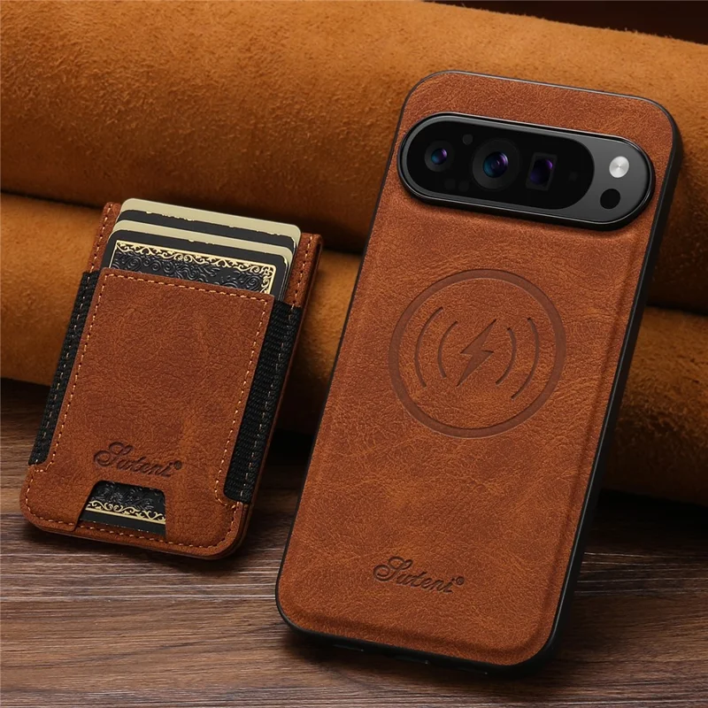 SUTENI H17 per Google Pixel 9 Pro XL Cover Magnetica con Slot per Carte in Pelle + TPU con Supporto - Khaki