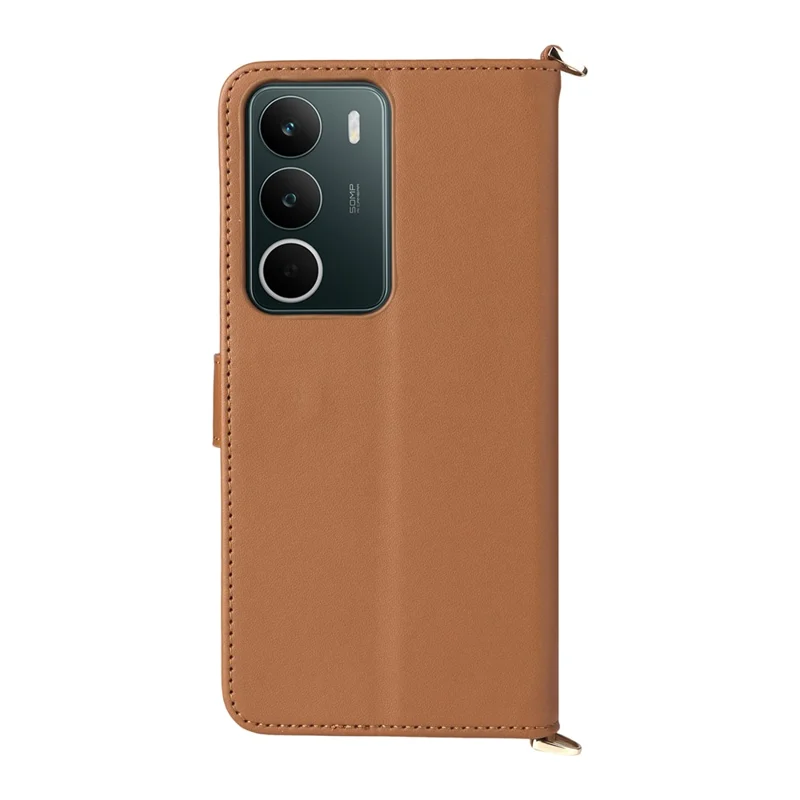 For Realme C71 4G Case with Shoulder  /  Wrist Strap Leather Phone Cover Stand Wallet - Brown