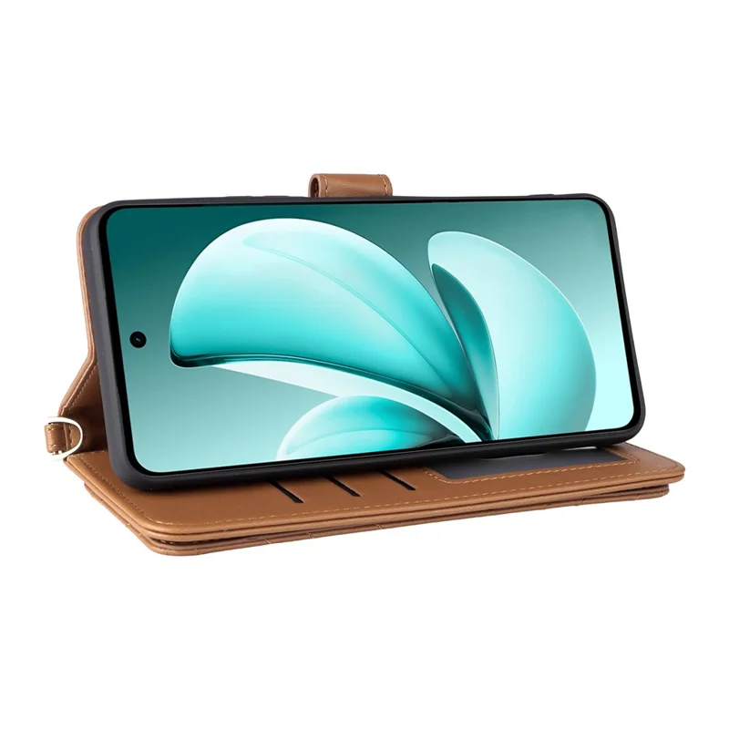 For Realme C71 4G Case with Shoulder  /  Wrist Strap Leather Phone Cover Stand Wallet - Brown