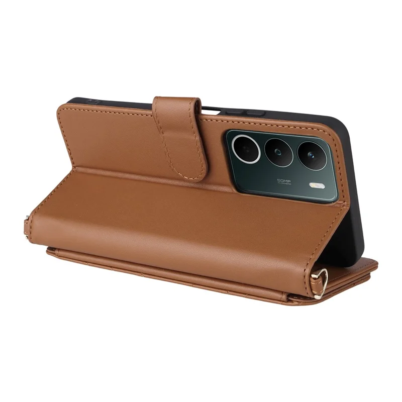 For Realme C71 4G Case with Shoulder  /  Wrist Strap Leather Phone Cover Stand Wallet - Brown