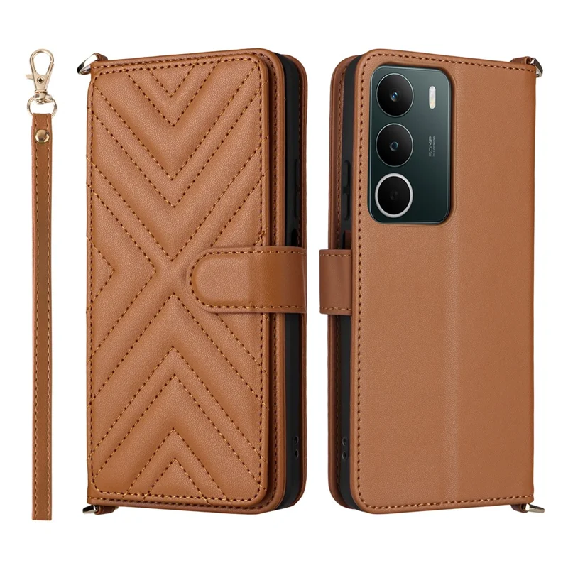 For Realme C71 4G Case with Shoulder  /  Wrist Strap Leather Phone Cover Stand Wallet - Brown