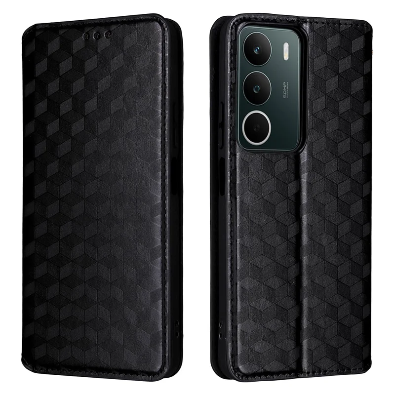 Capa Carteira para Realme C71 4G com Estampa de Losango em Couro - Preto