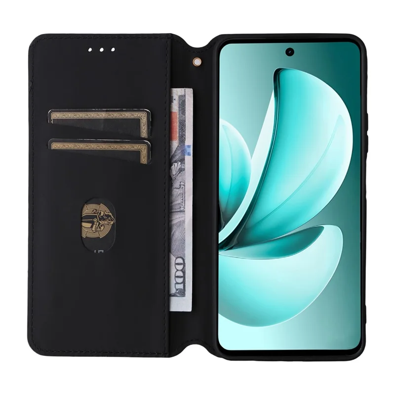 Capa Carteira para Realme C71 4G com Estampa de Losango em Couro - Preto