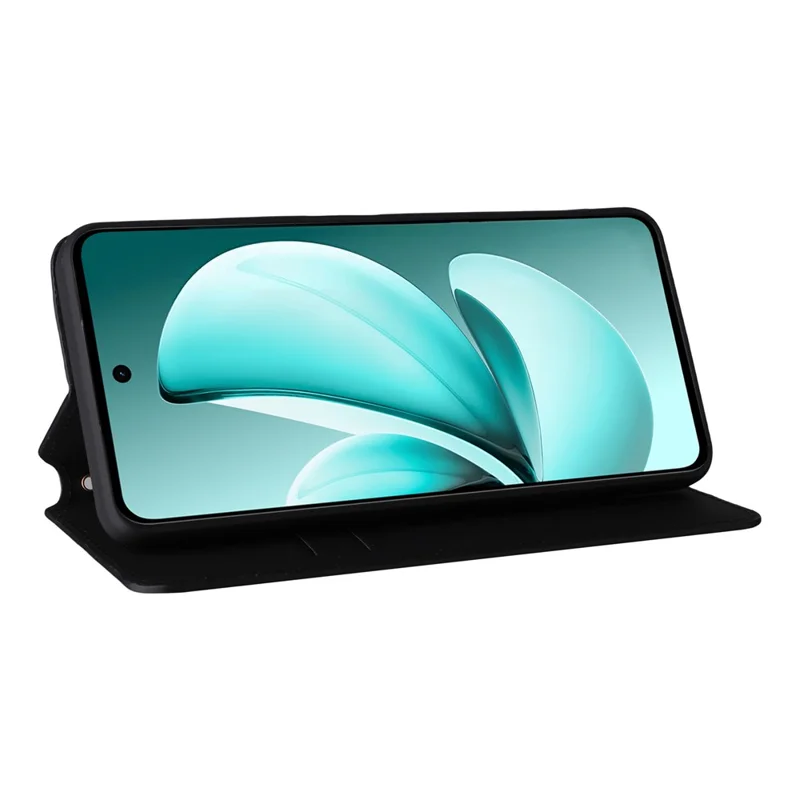 Capa Carteira para Realme C71 4G com Estampa de Losango em Couro - Preto