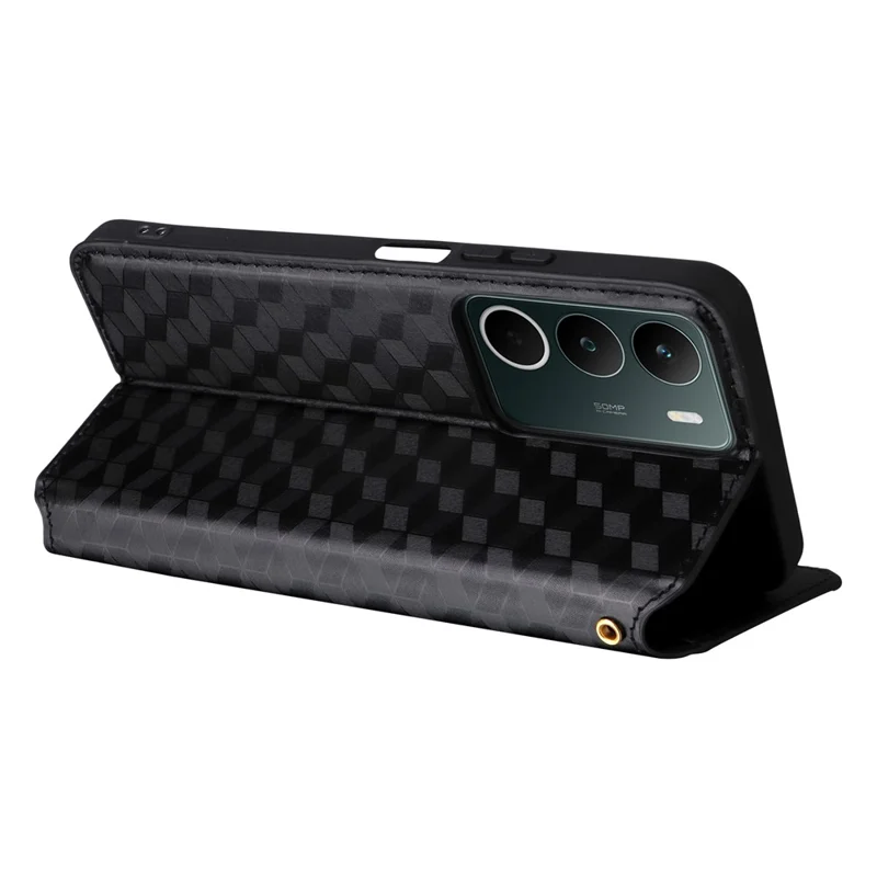 Capa Carteira para Realme C71 4G com Estampa de Losango em Couro - Preto
