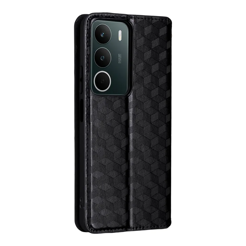 Capa Carteira para Realme C71 4G com Estampa de Losango em Couro - Preto