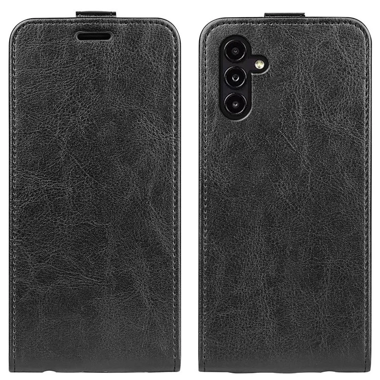 Para Samsung Galaxy A14 5G / 4G PU Leather Vertical Flip Phone Case Crazy Horse Texture Card Holder Scratch-resistant Phone Cover - Black